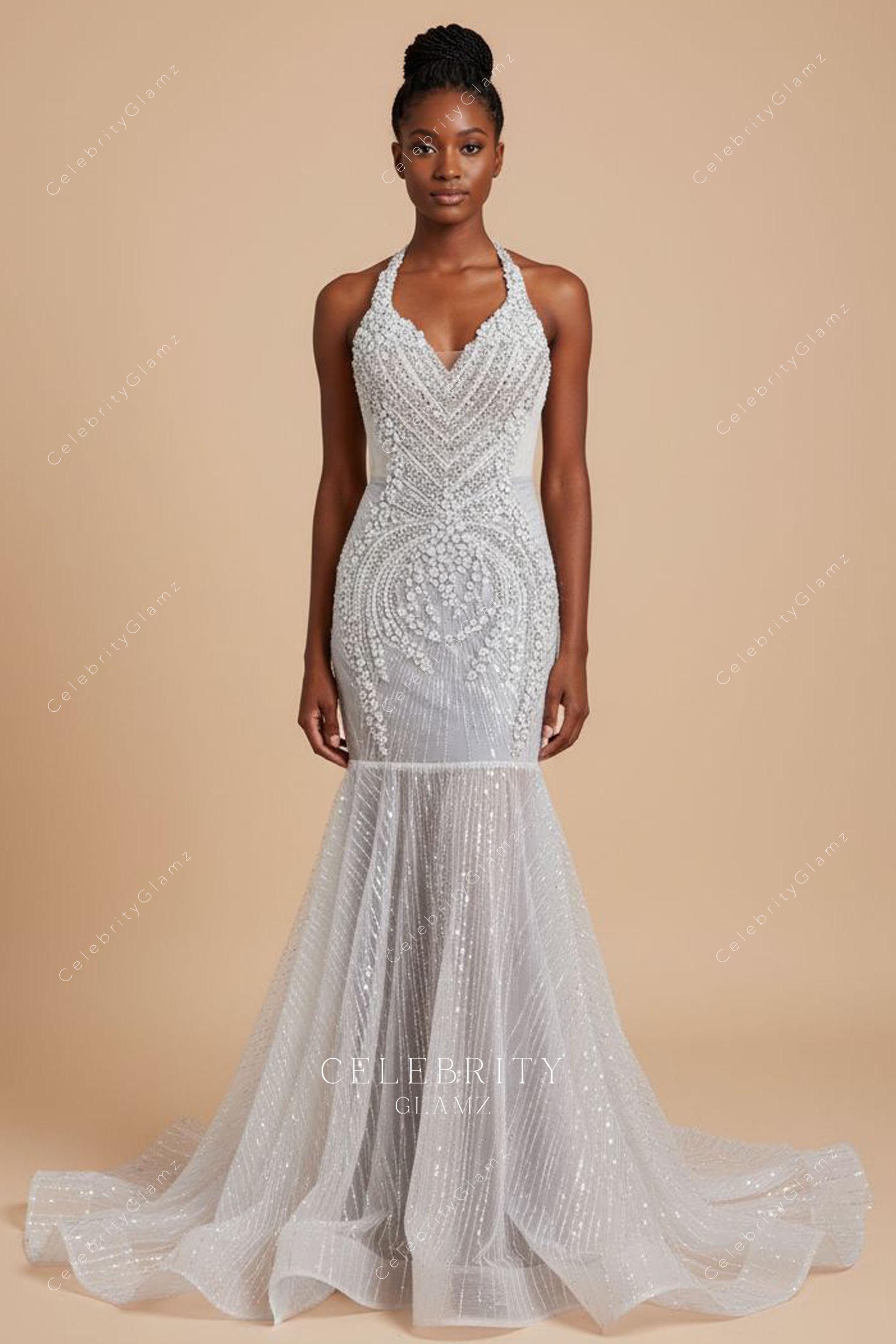sparkly silver sequined prom dress