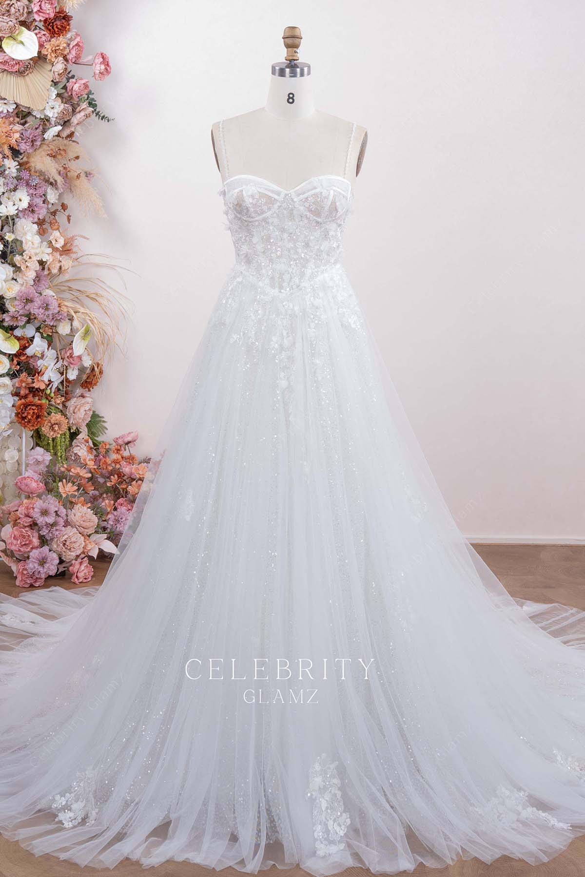 sparkly tulle a line wedding dress