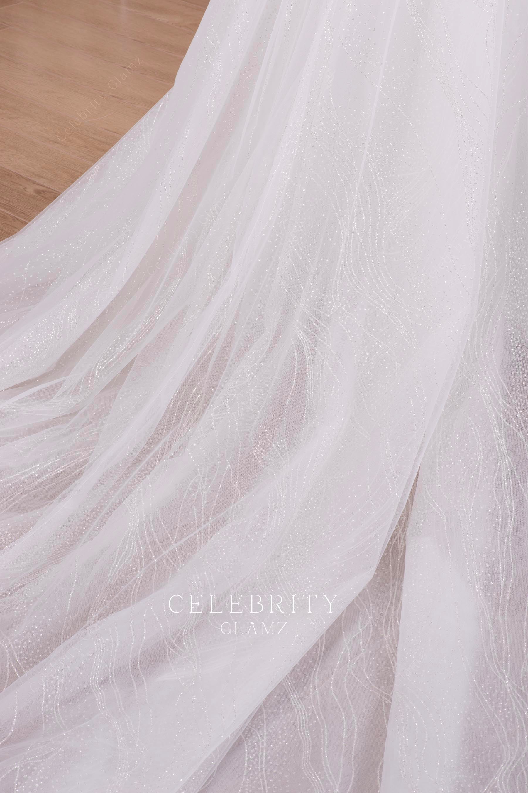 sparkly wave glitter train bridal gown