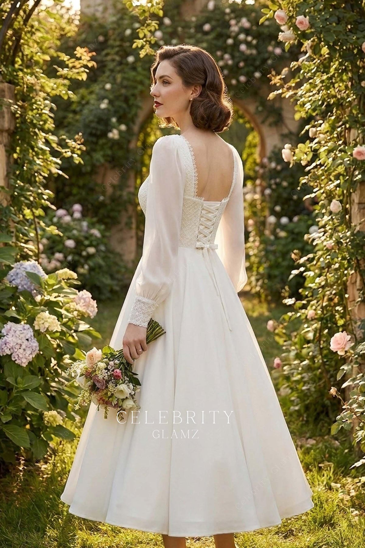 square lace up back wedding dress