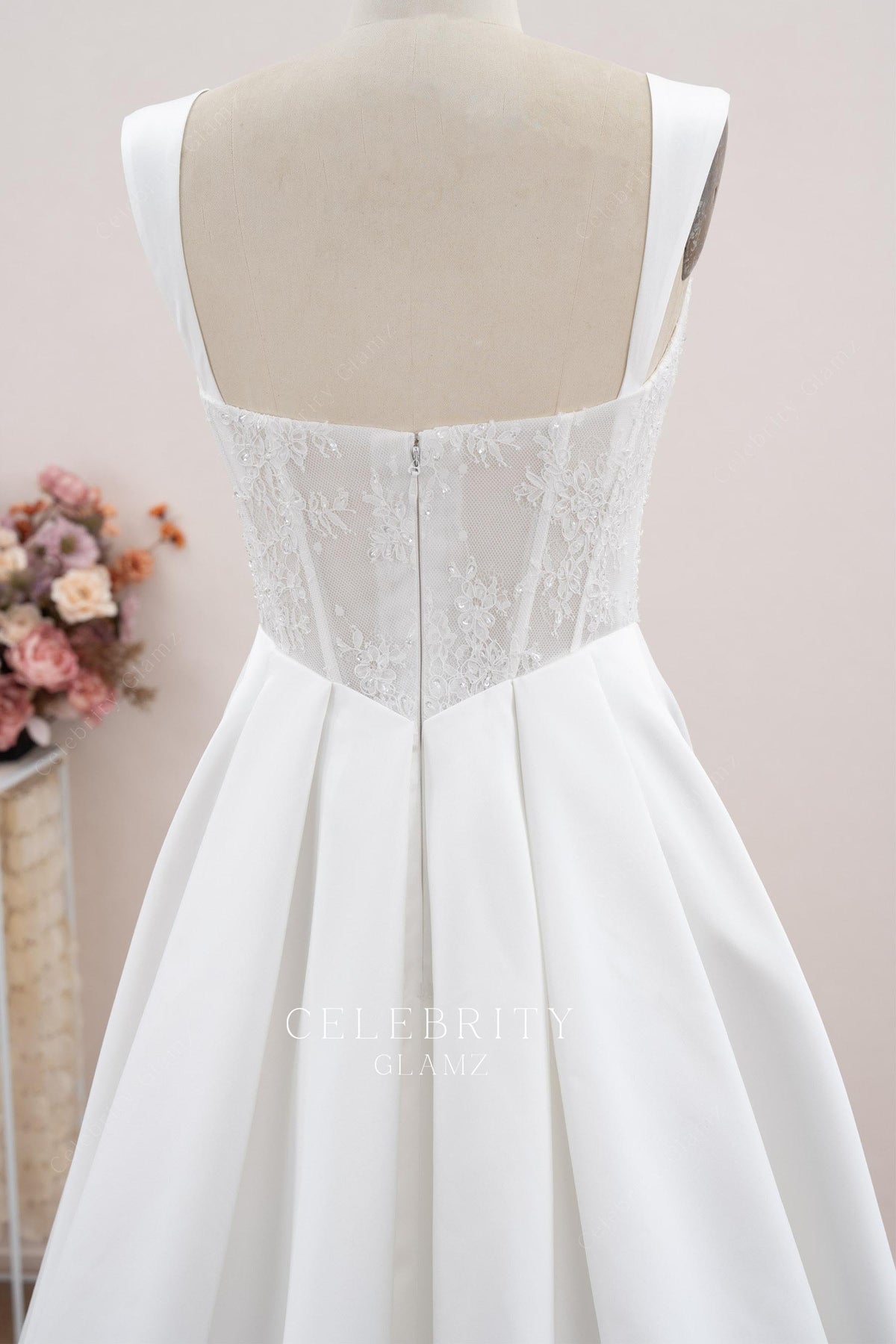 square open back wedding dress