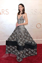 Stacy Martin 2025 silver embroidery Oscars red carpet dress