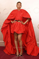storm Reid 2025 Oscars celebrity cape long train dress