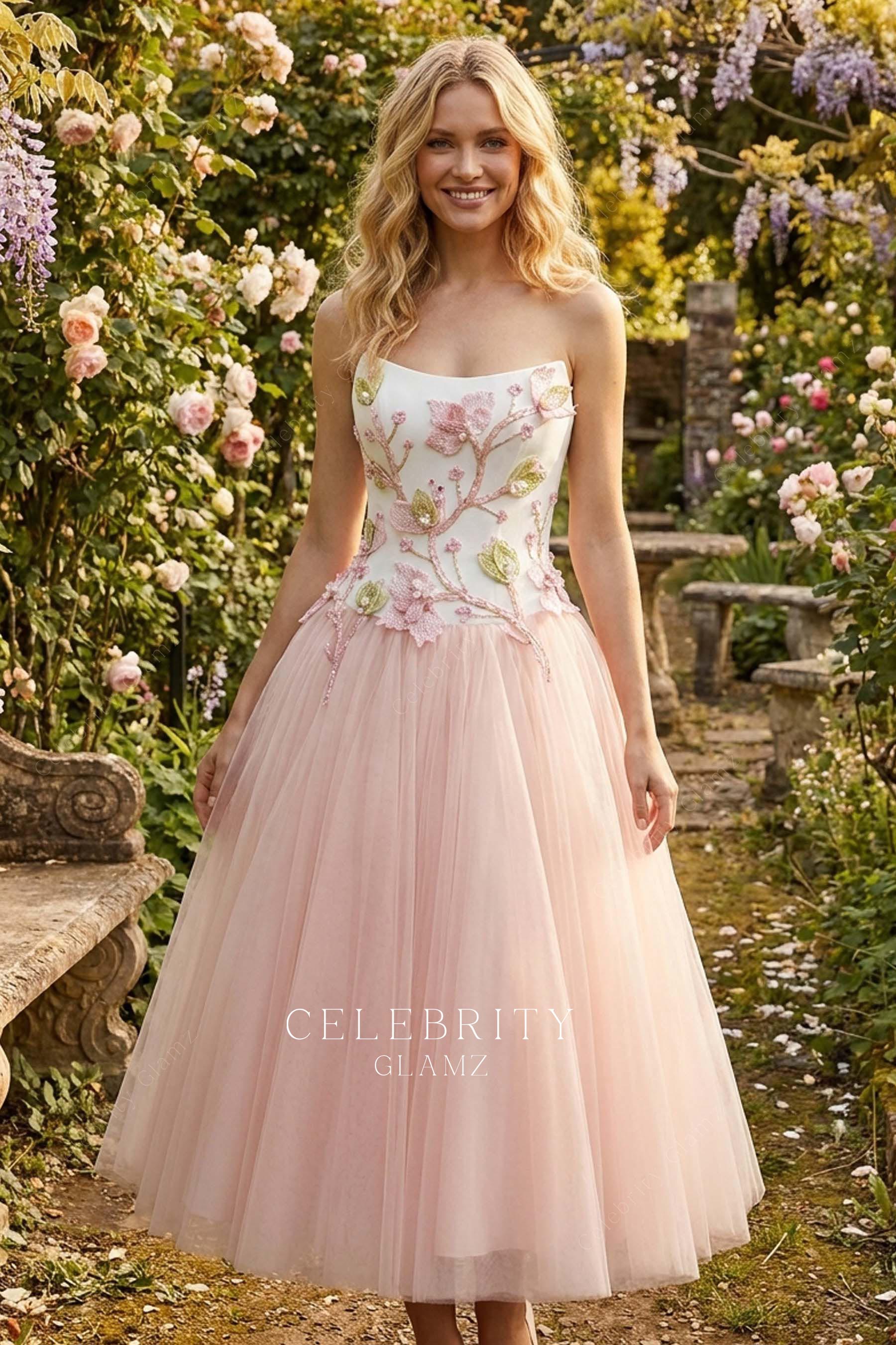 strapless blush pink short wedding dress
