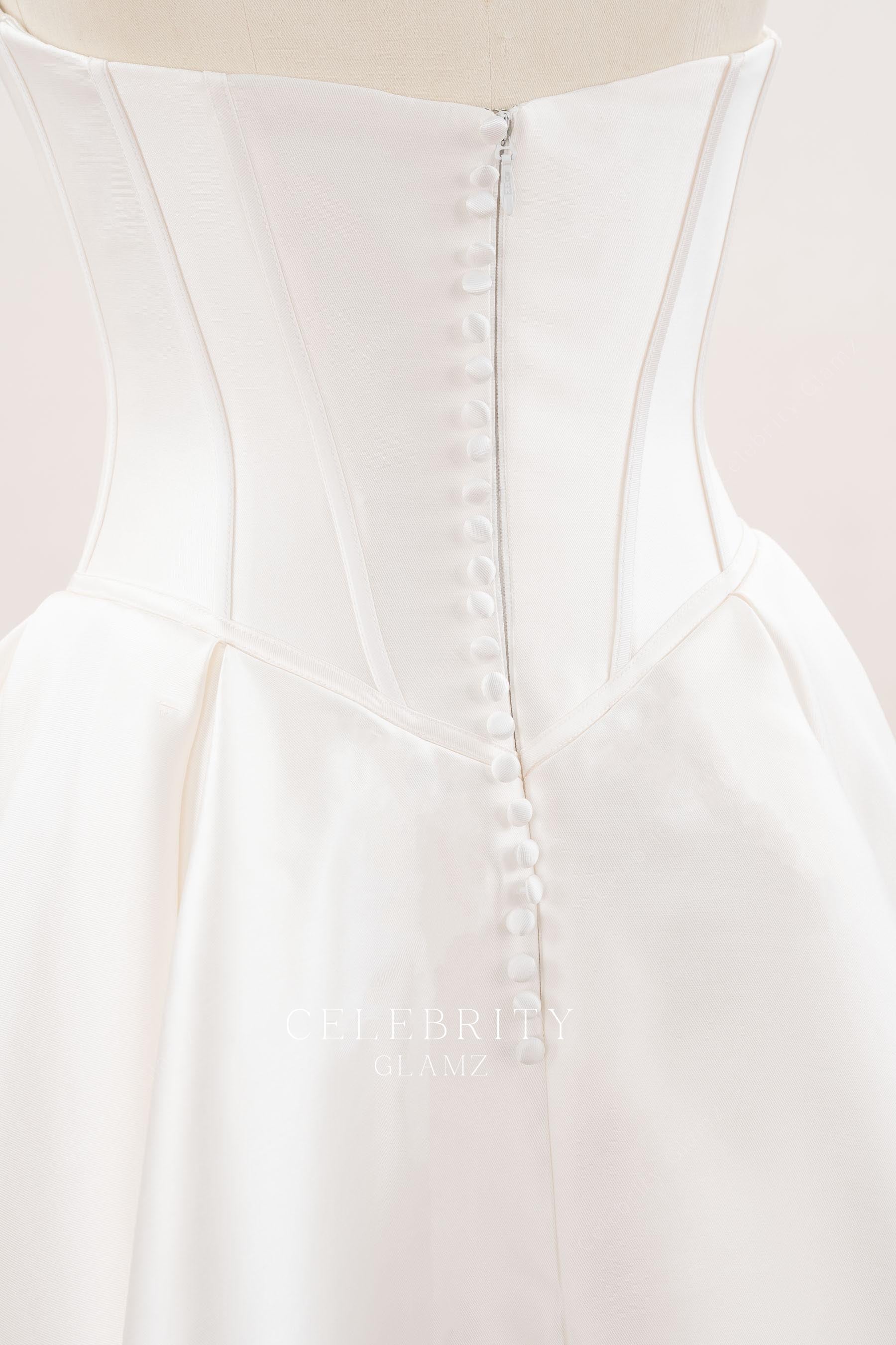 strapless buttoned back bridal dress