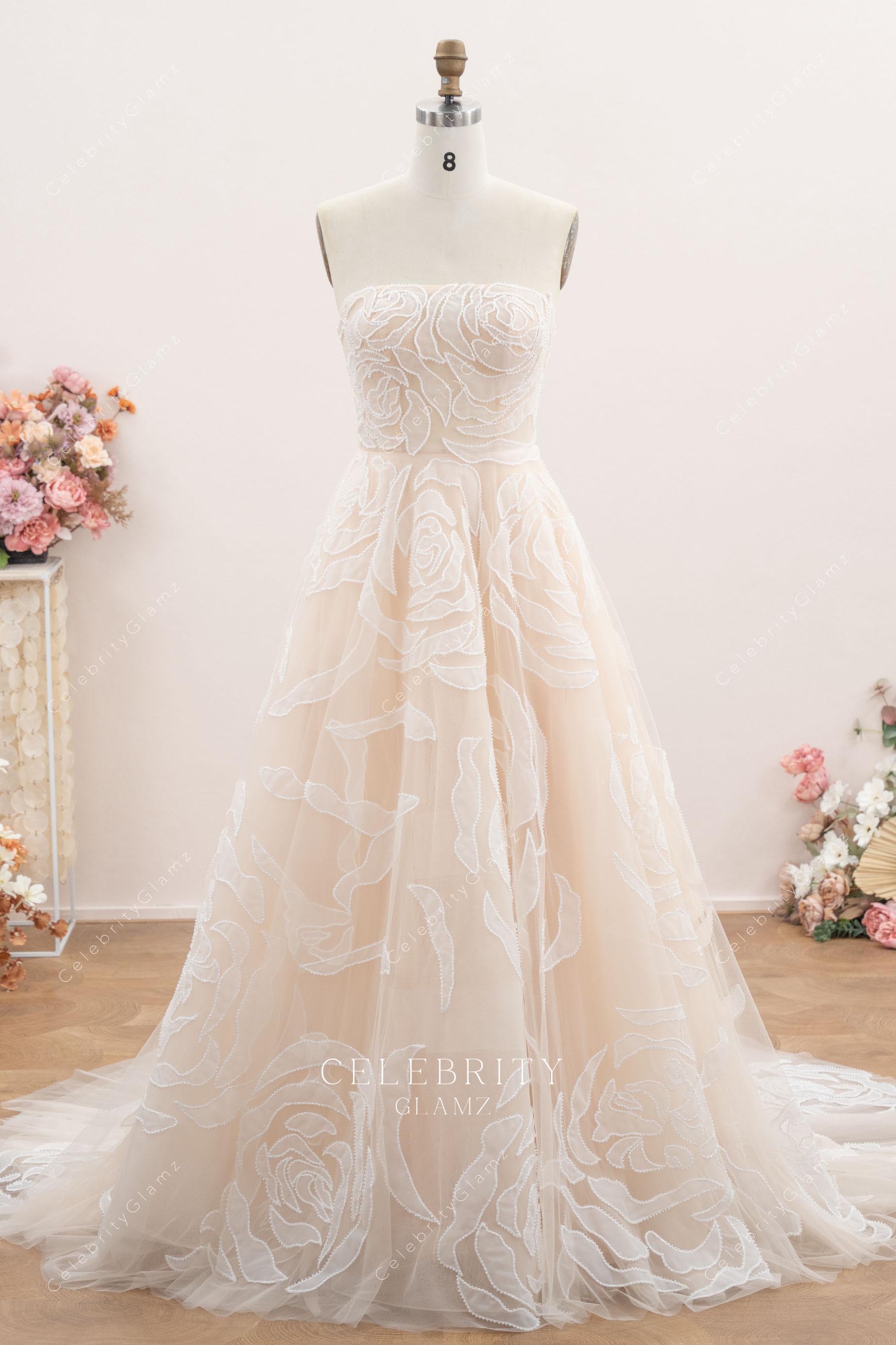 strapless lace a line bridal dress