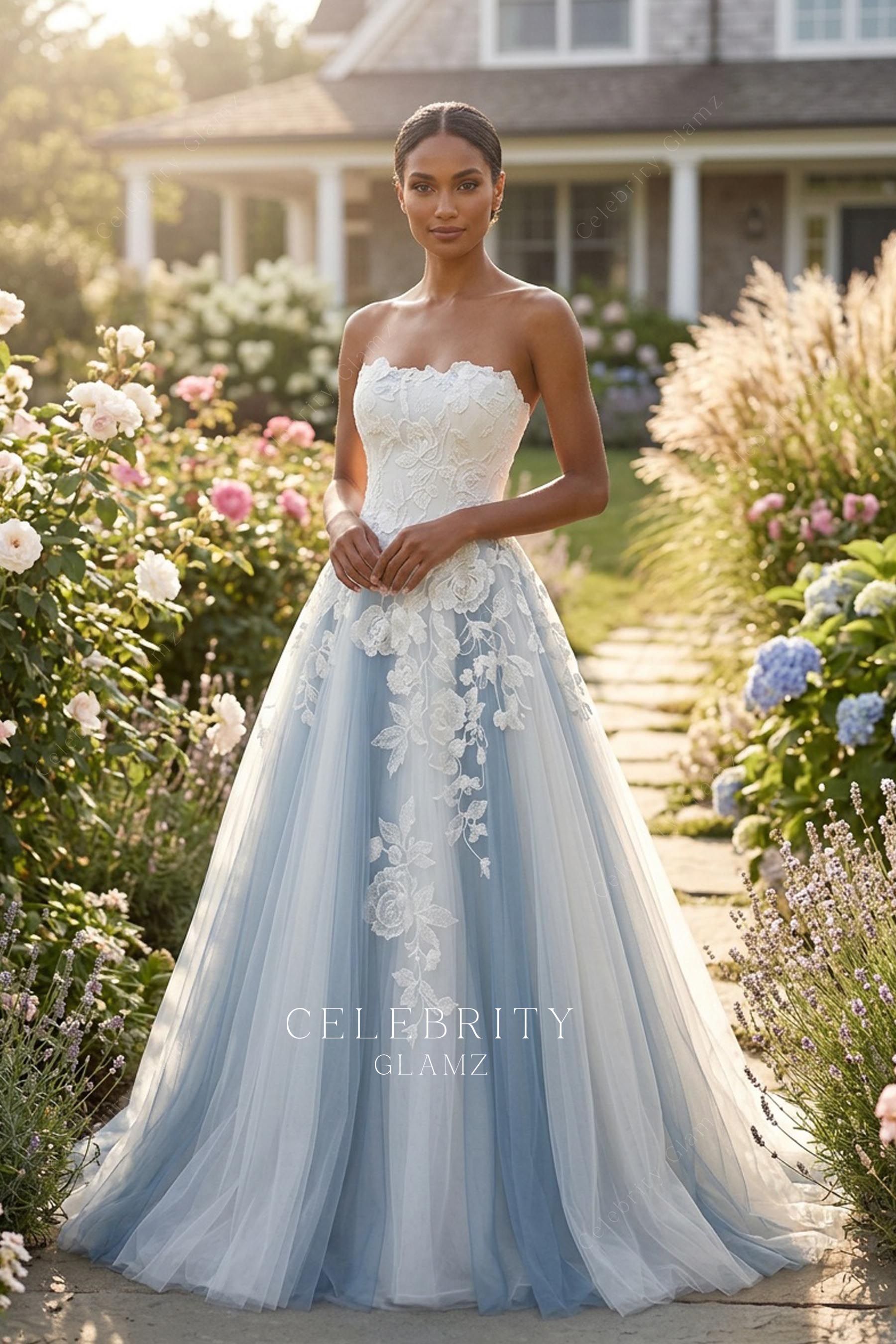 strapless lace two tone tulle bridal dress