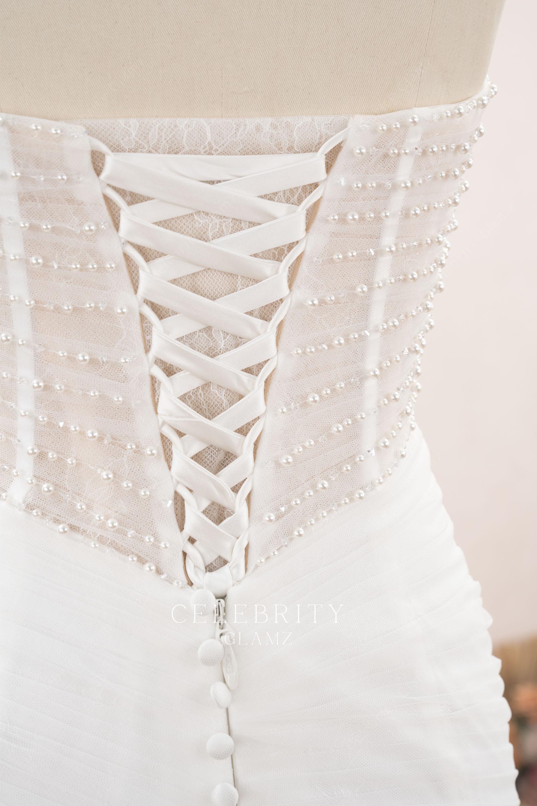 strapless lace up closure wedding dress