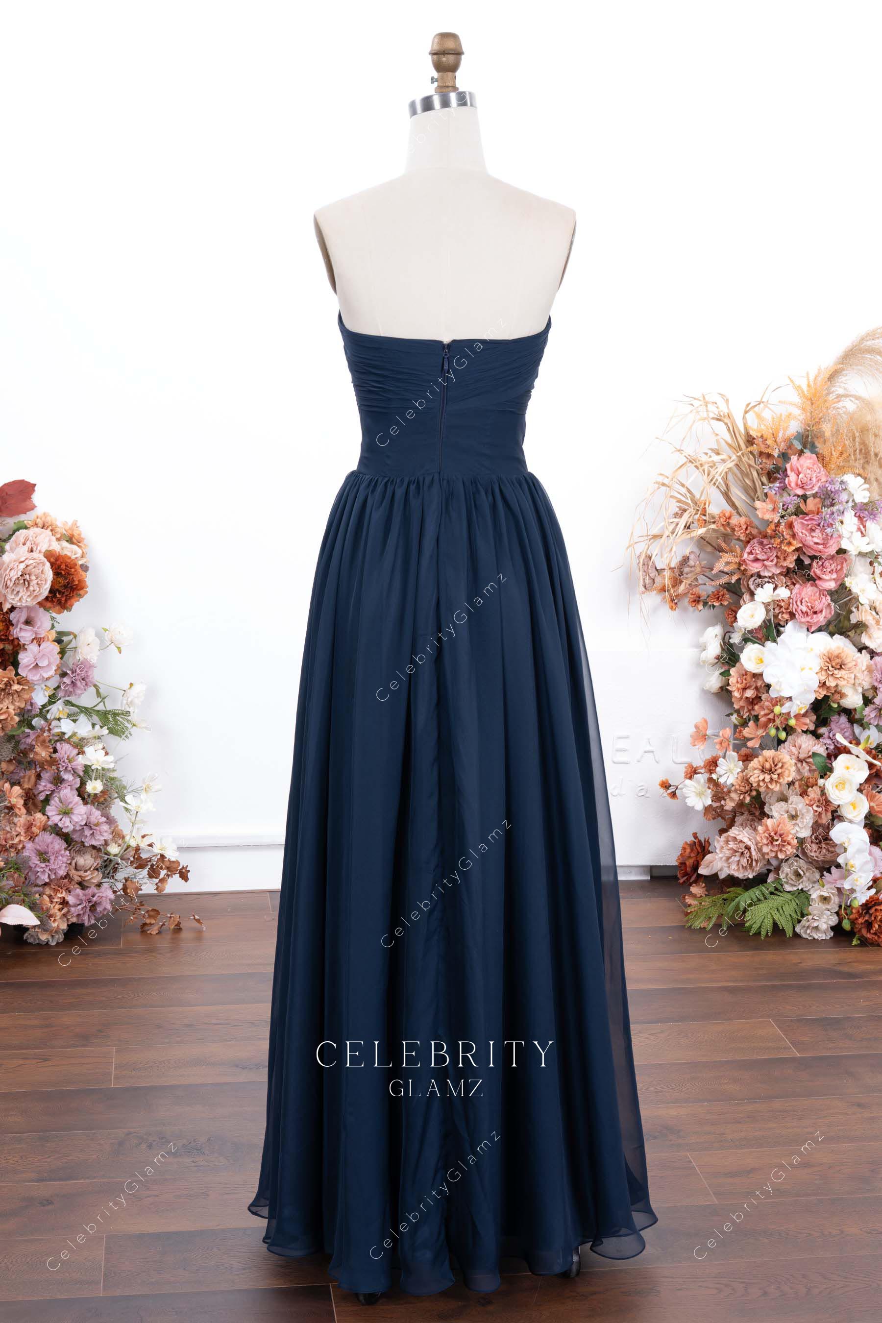 strapless open back bridesmaid dress