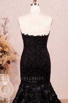 strapless open back prom gown