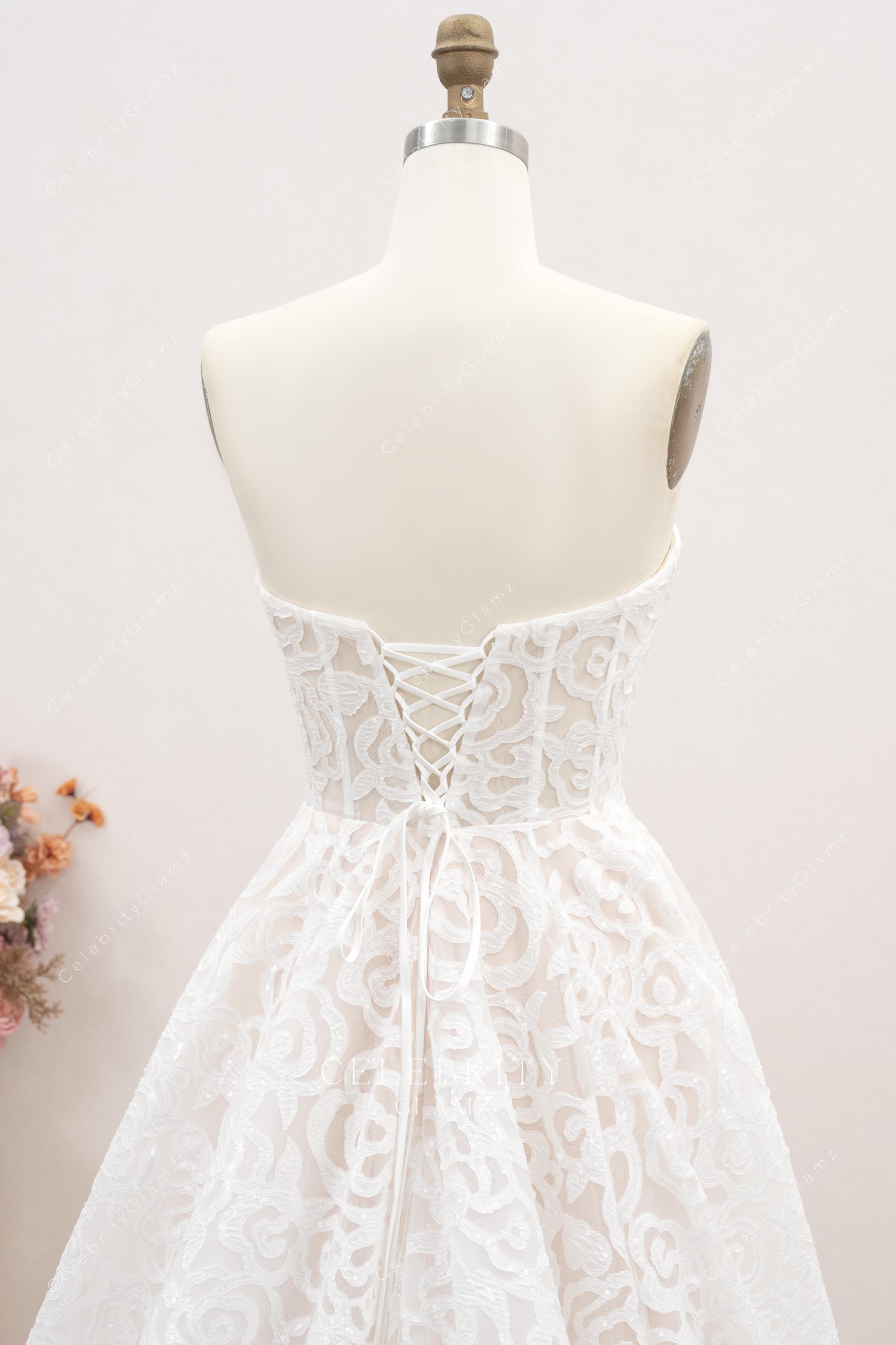 strapless open back wedding dress