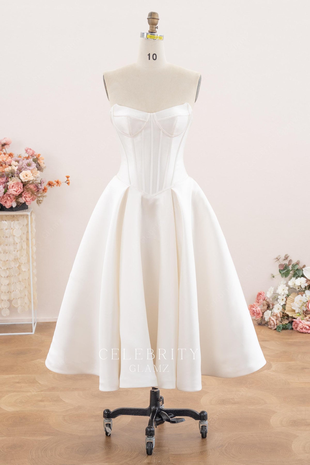 strapless v neck Mikado wedding dress