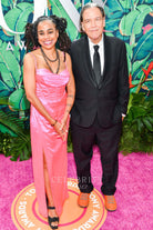 Suzan Lori parks peach pink high slit prom dress 76th tony awards