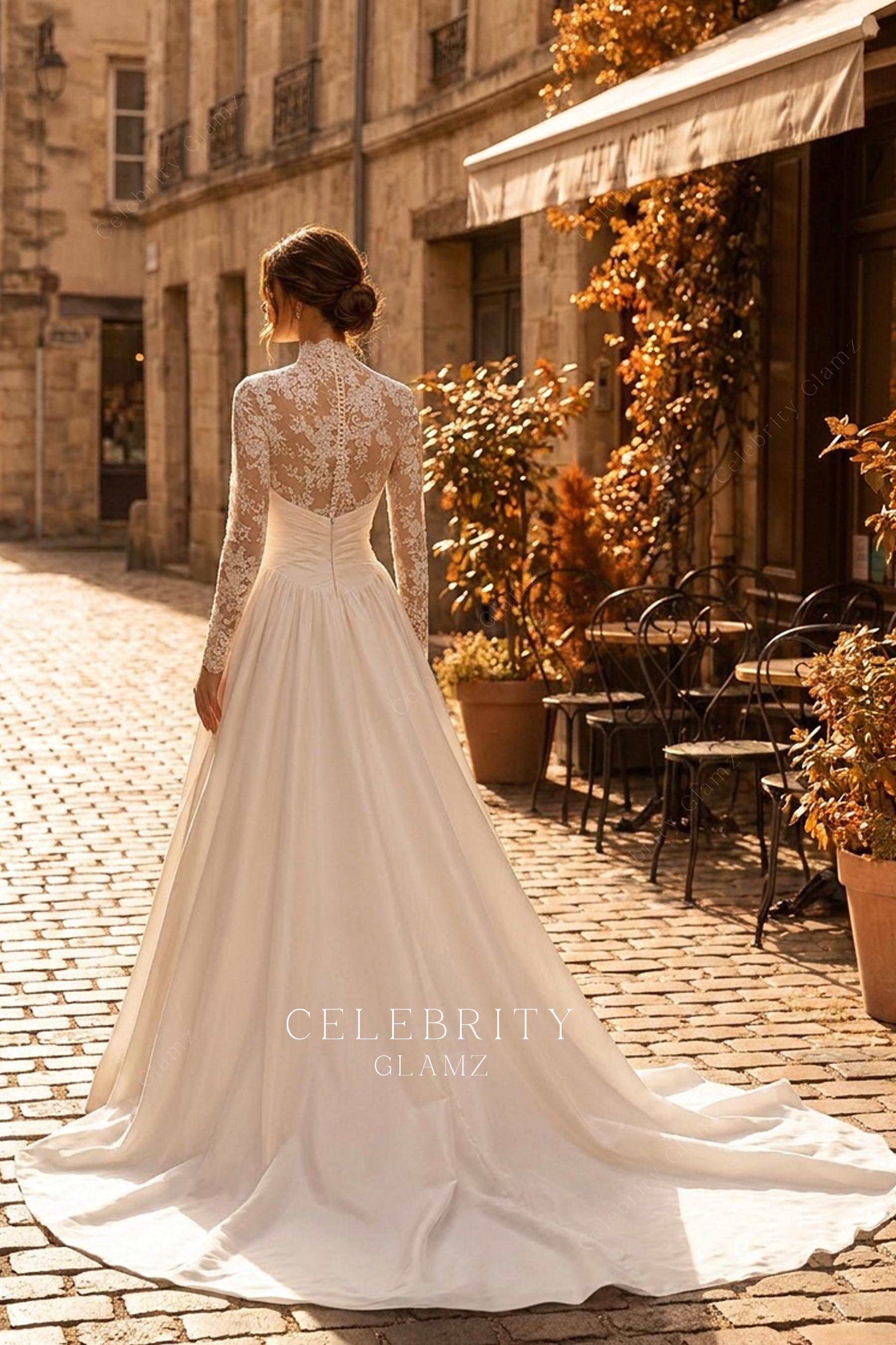 taffeta a line long train wedding dress