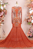 tan long sleeves trumpet prom dress