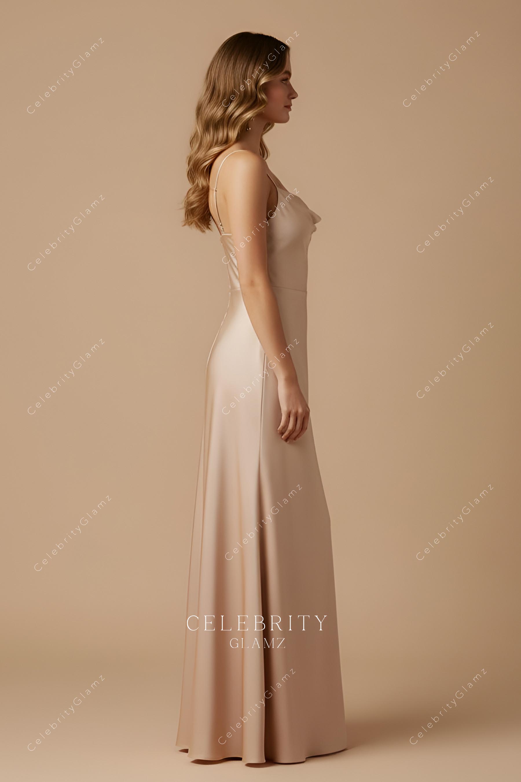 taupe fit flare floor length bridesmaid dress