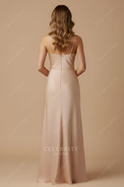 taupe thin straps bridesmaid dress