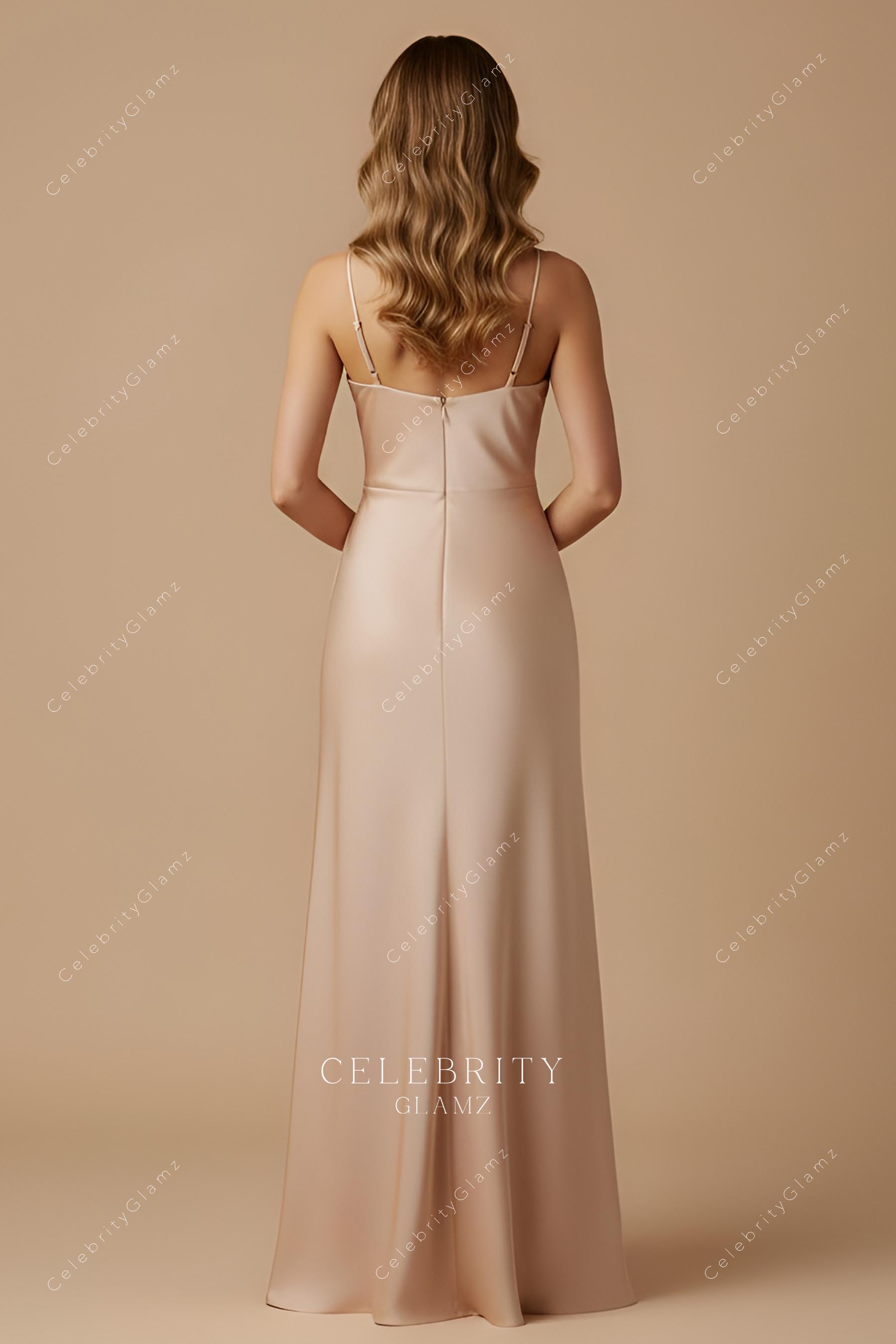 taupe thin straps bridesmaid dress