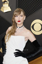 Taylor Swift strapless prom dress Grammys red carpet 2024