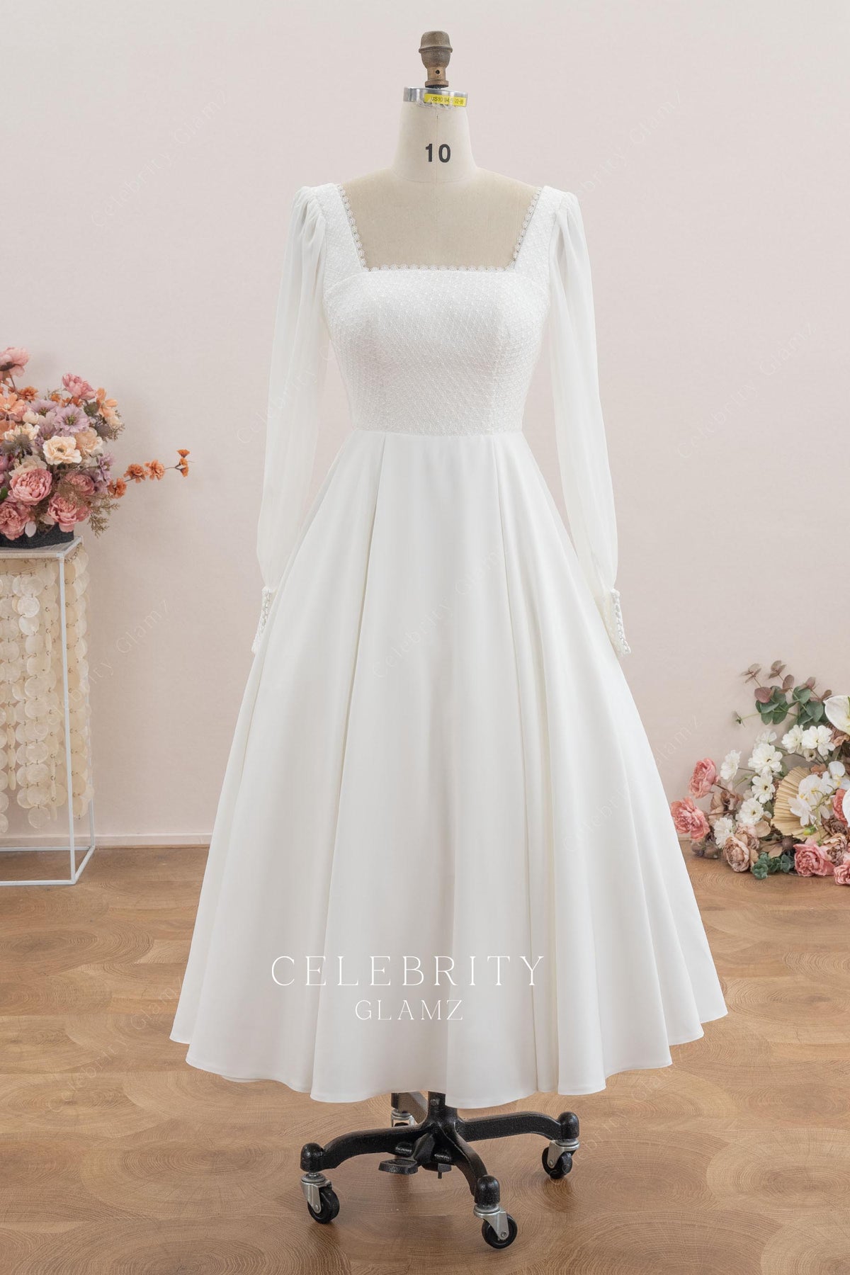 tea length a line retro wedding dress
