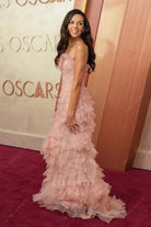 Terri Seymour 2025 ruffled Oscars red carpet prom dress