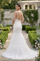 thin straps open back wedding dress