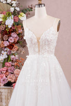 thin straps plunging wedding dress