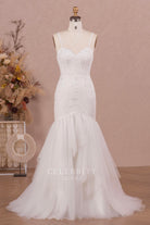 thin straps trumpet tulle wedding dress