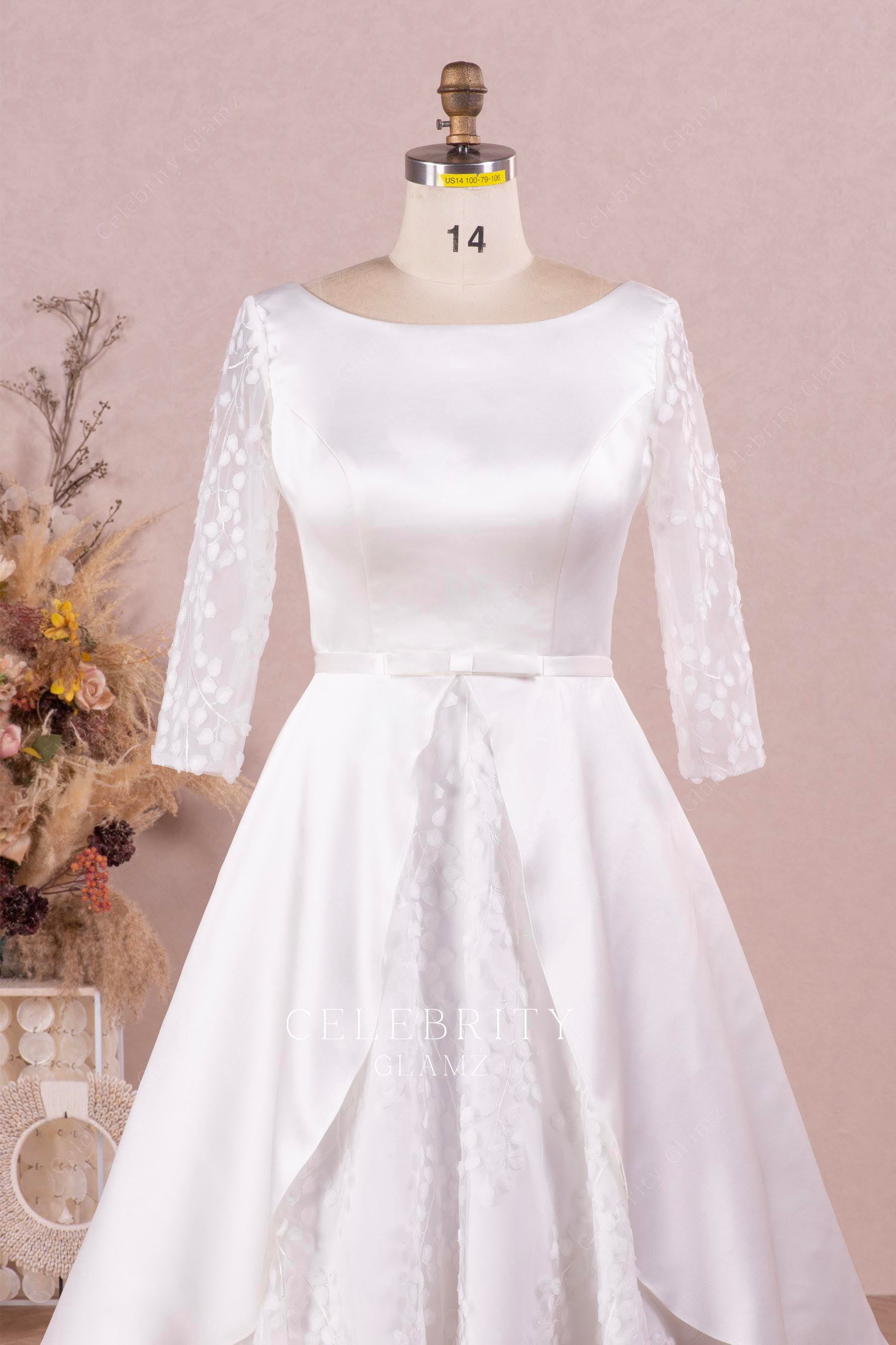 three quarter sleeve wedding dress