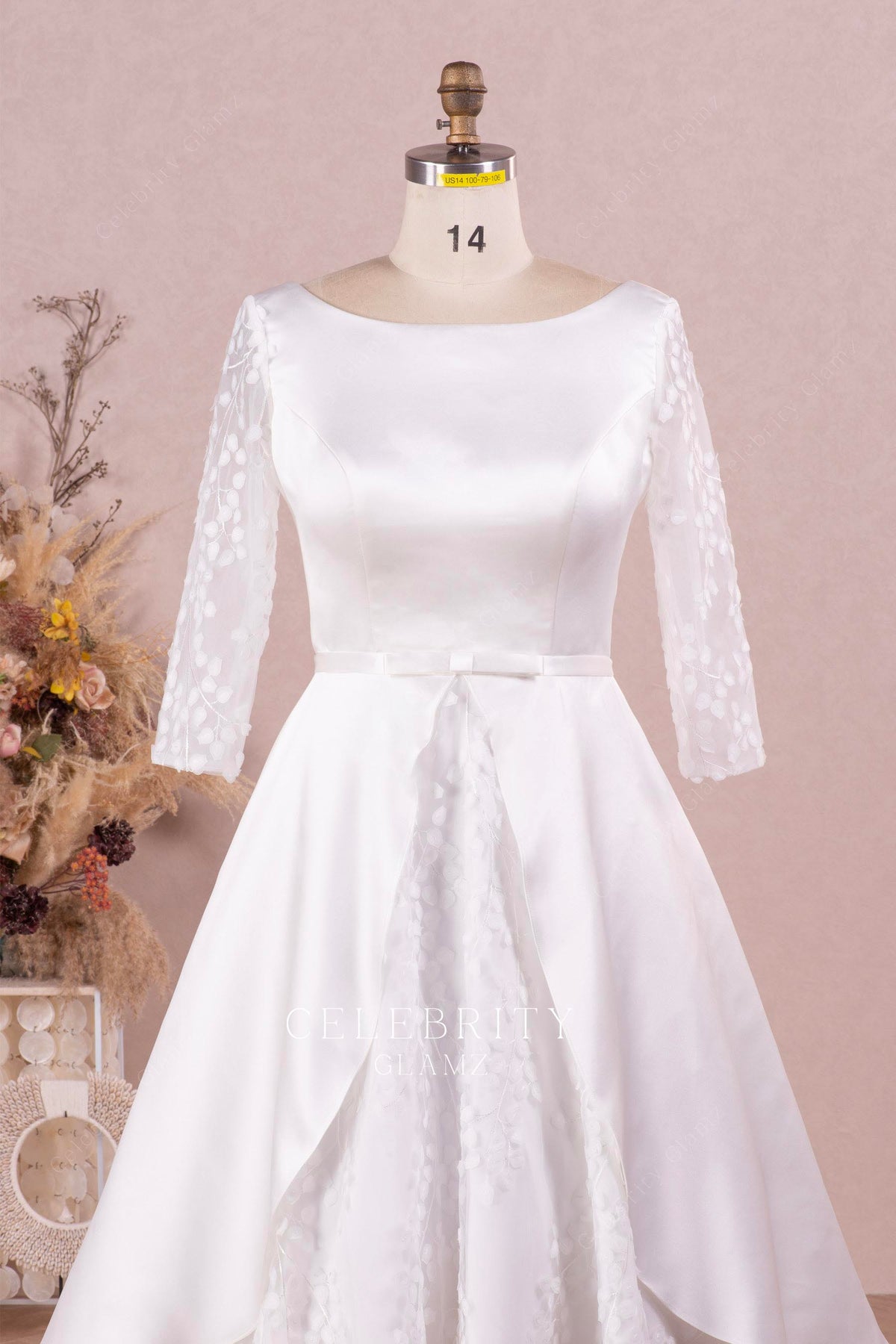 three quarter sleeve wedding dress