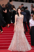 Tiffany Tang dusty rose glitter a line prom dress Cannes film festival 2024