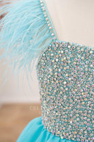 turquoise rhinestones bodice pageant gown