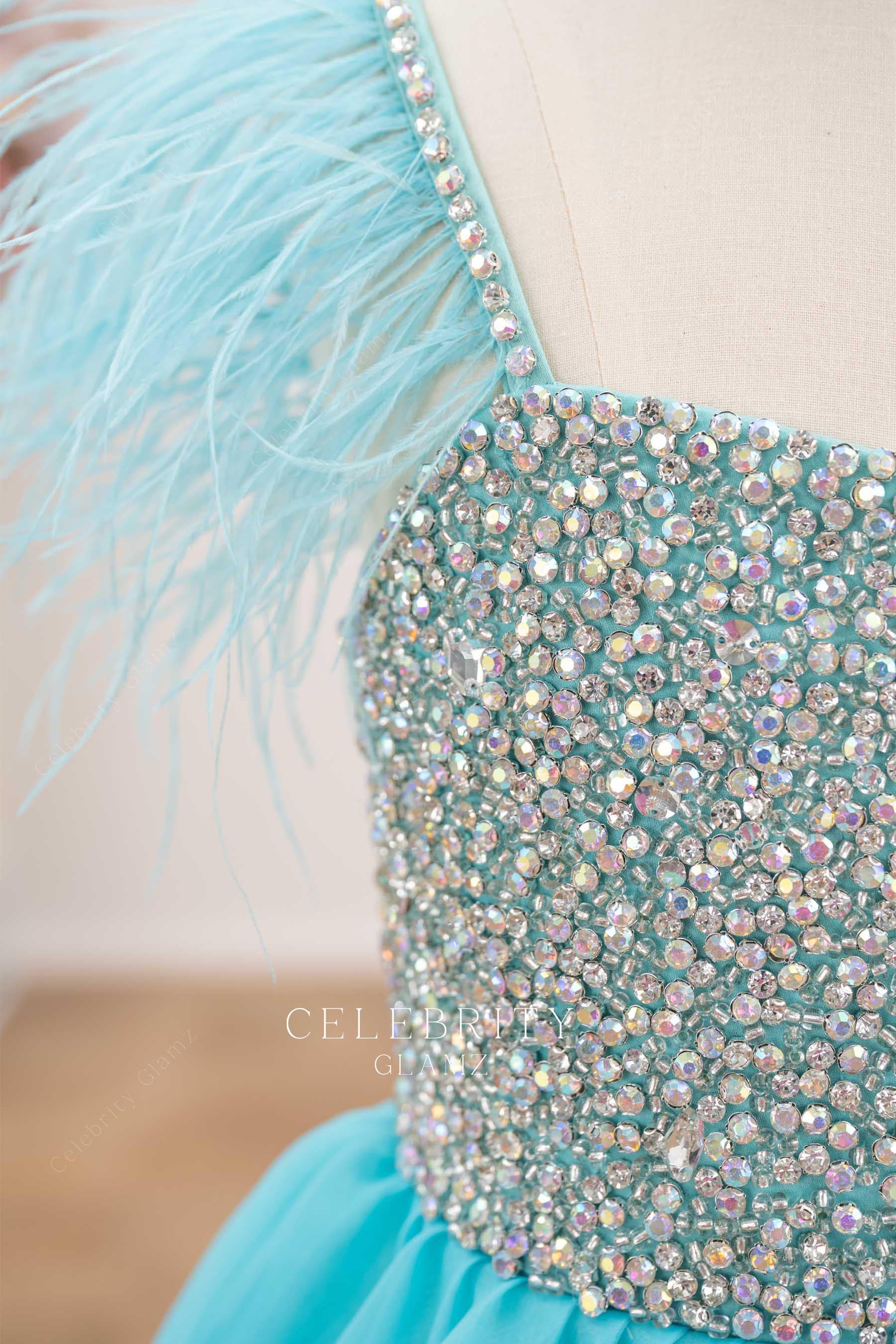 turquoise rhinestones bodice pageant gown