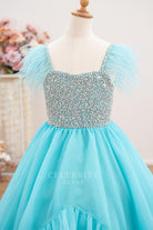 turquoise semi sweetheart neck pageant gown