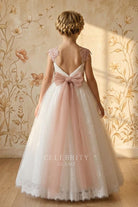 two-tone a line floor length flower girl dress
