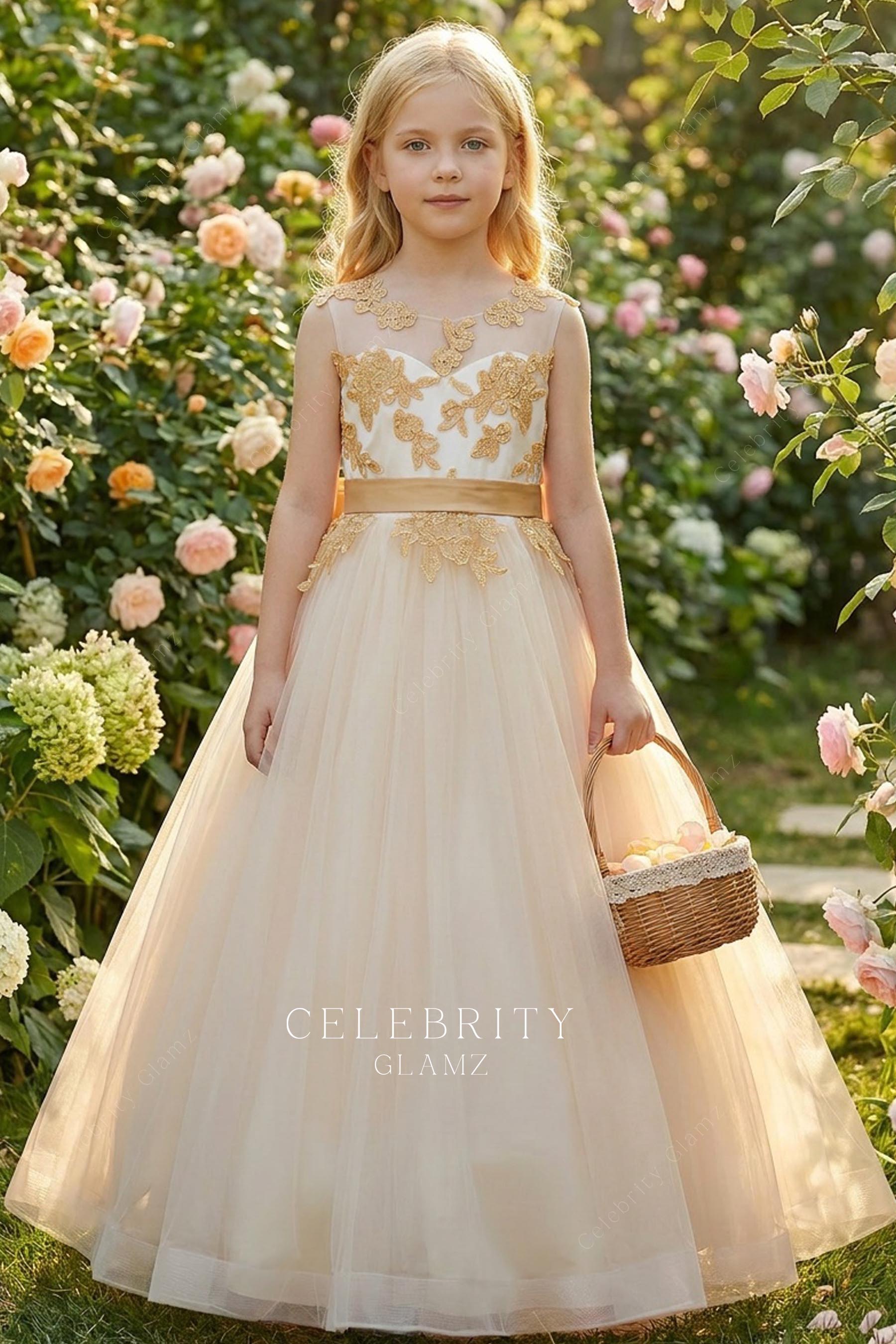 two tone a line tulle flower girl dress