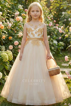 two tone a line tulle flower girl dress