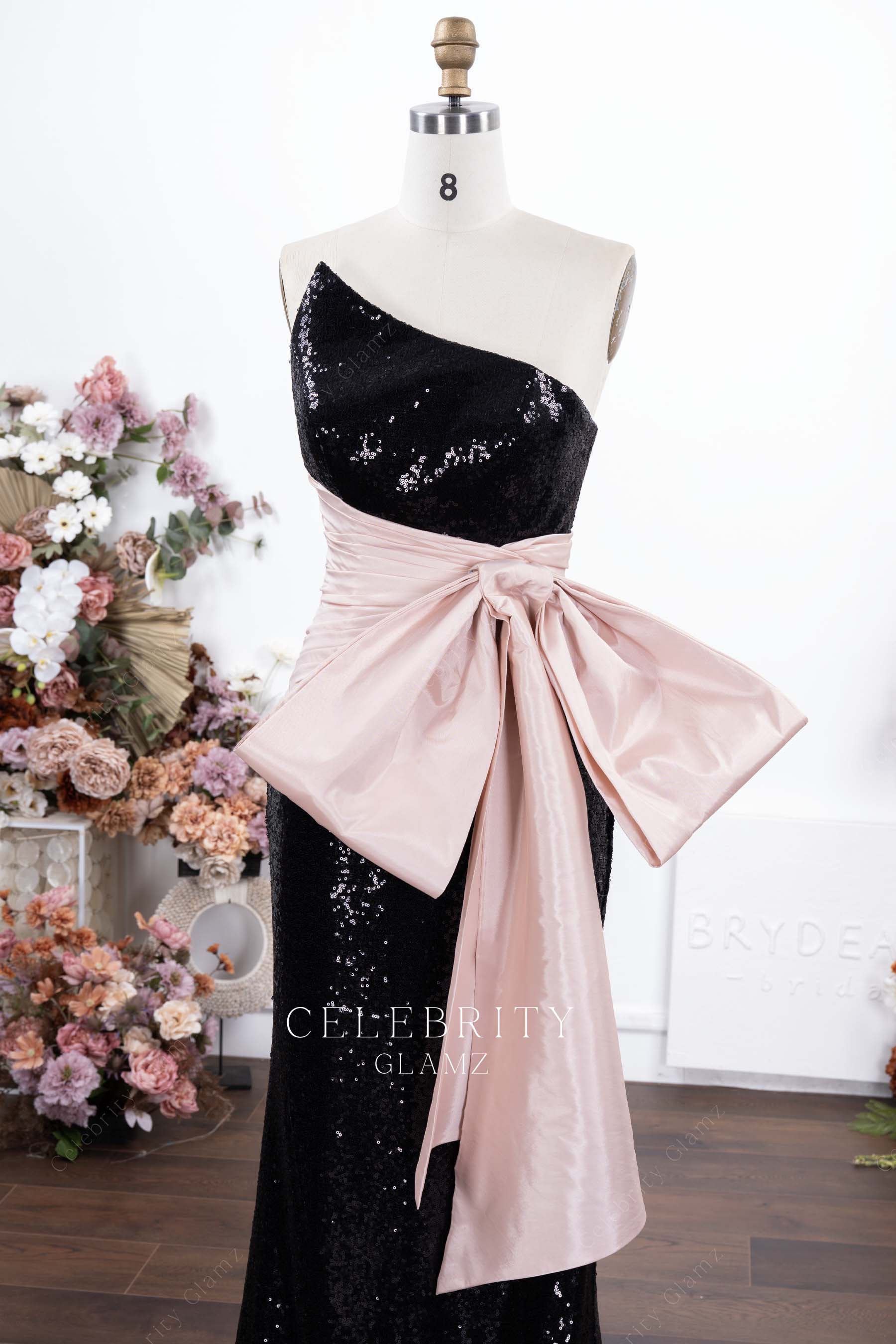 two tone asymmetrical neckline formal dress