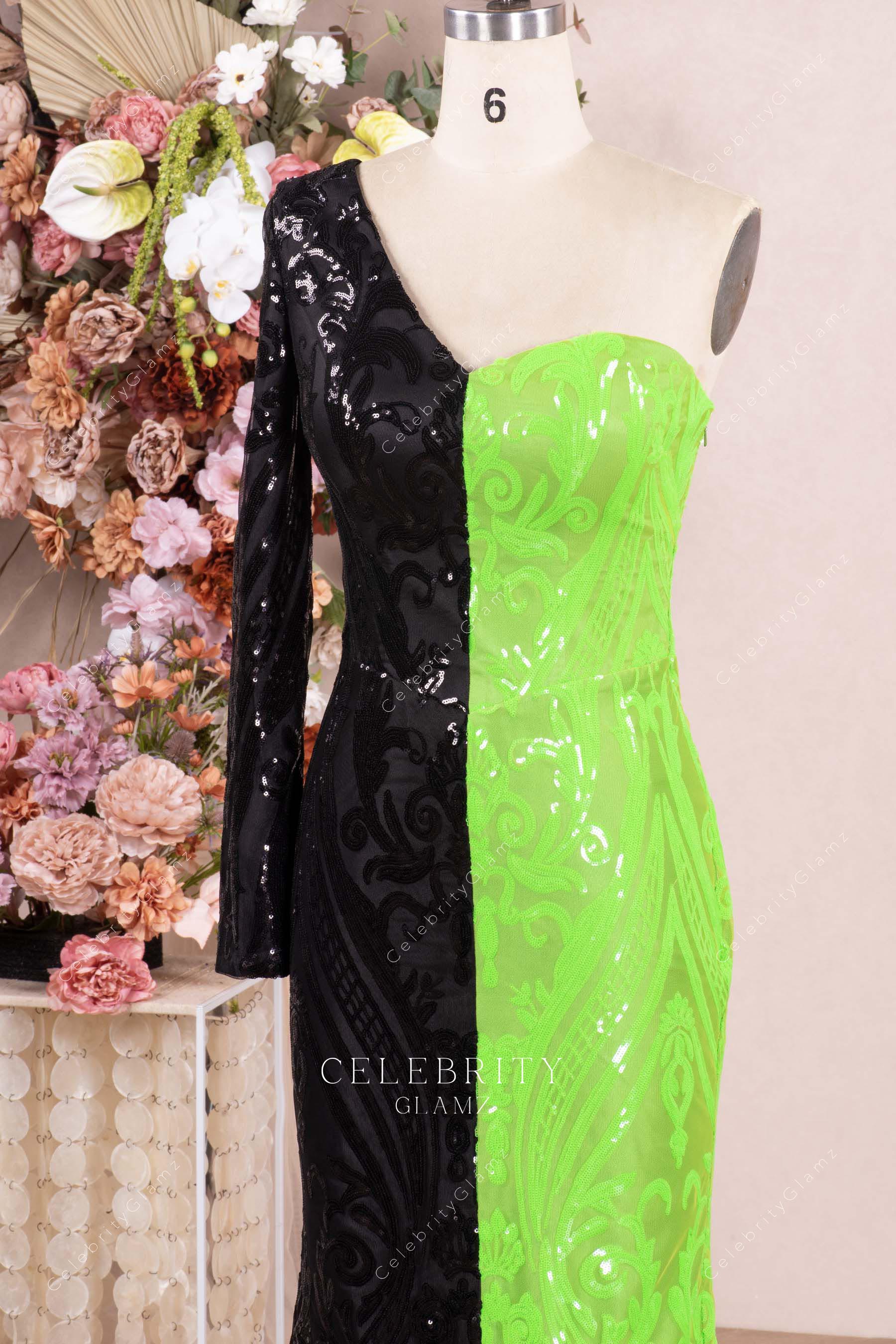 two tone asymmetrical neckline prom dress