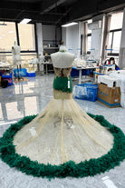 two tone chapel train prom dress