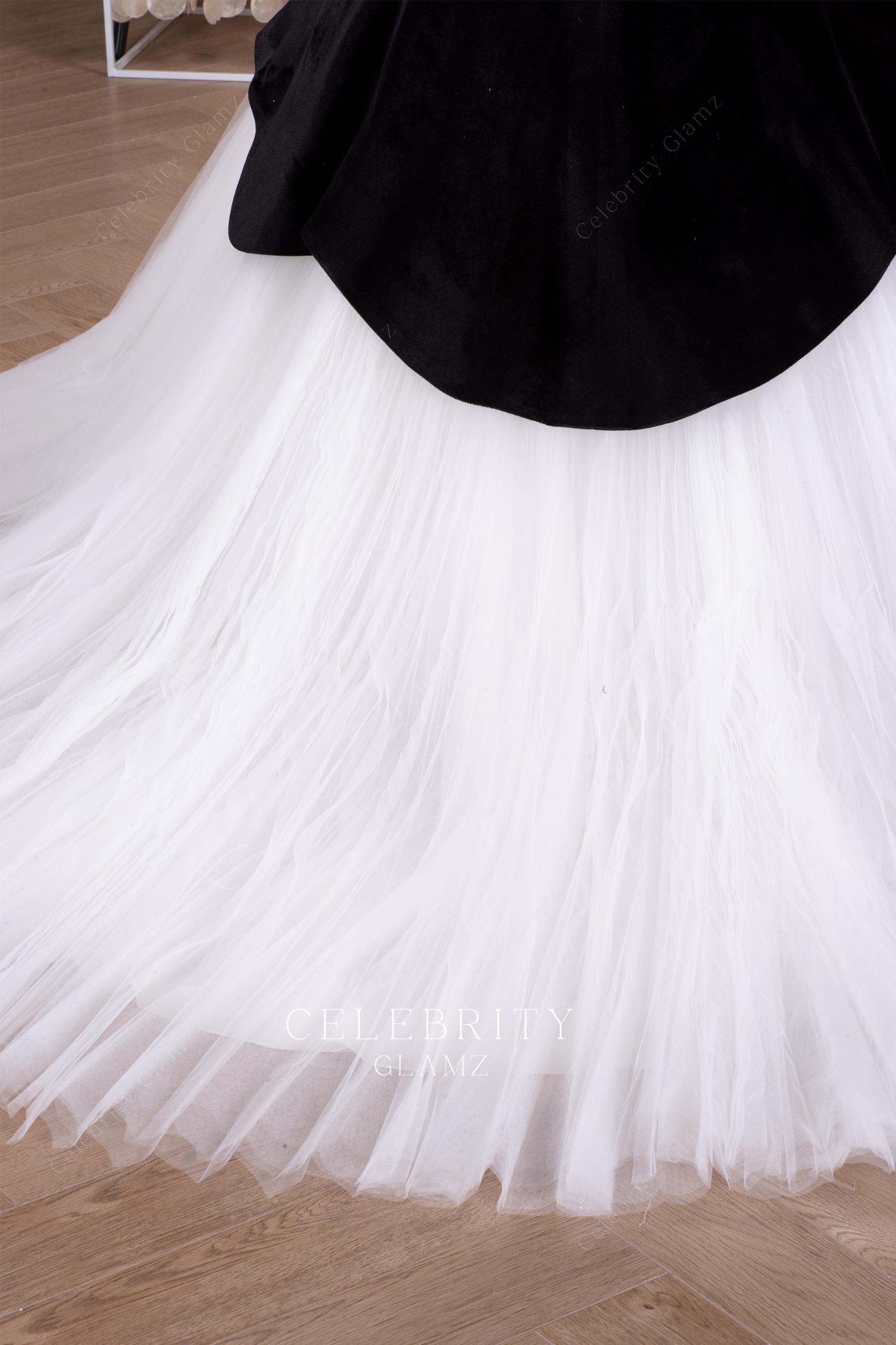 two tone court train formal dress