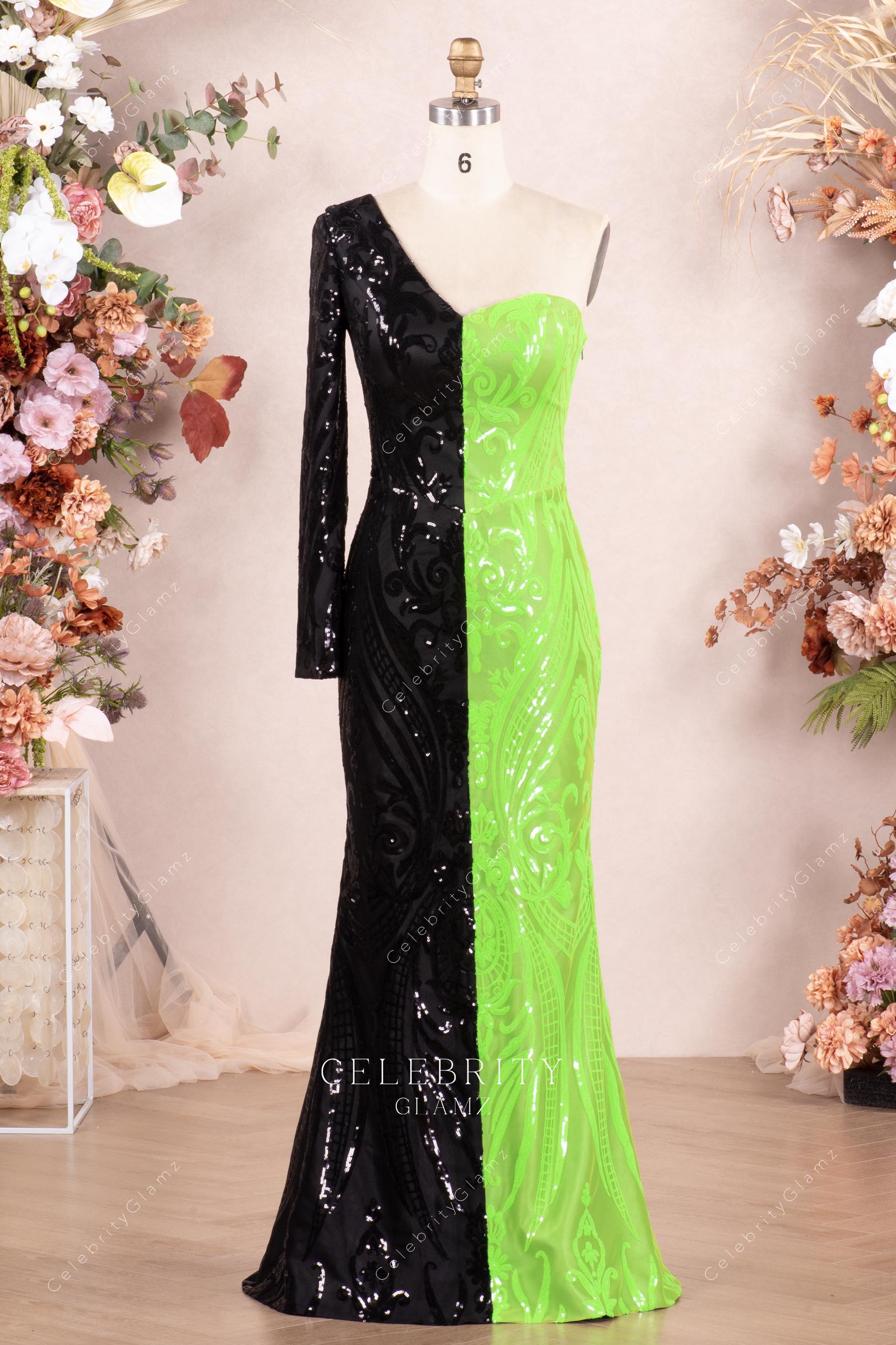 two tone fit flare prom dress