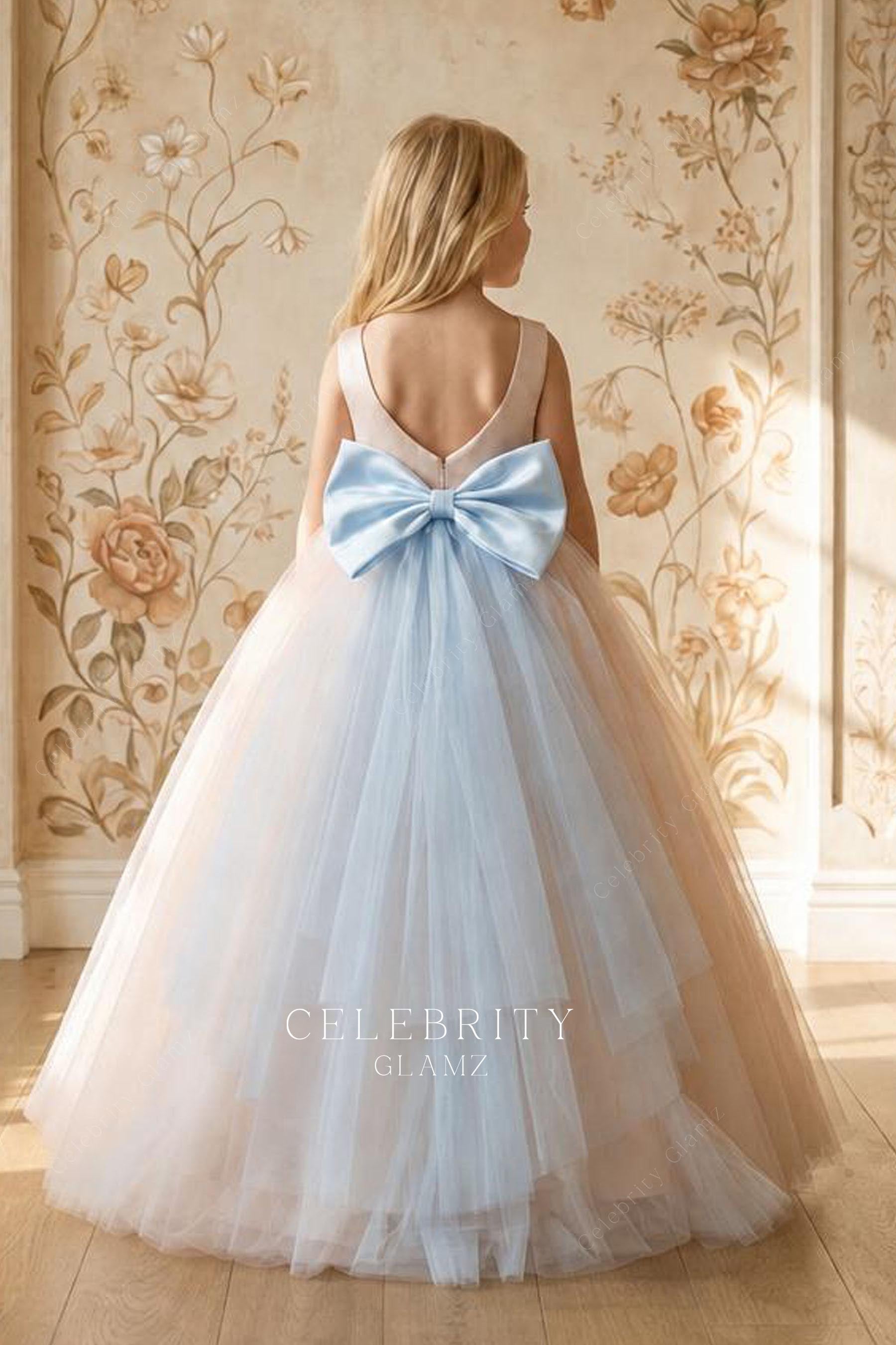 two tone floor length flower girl dress