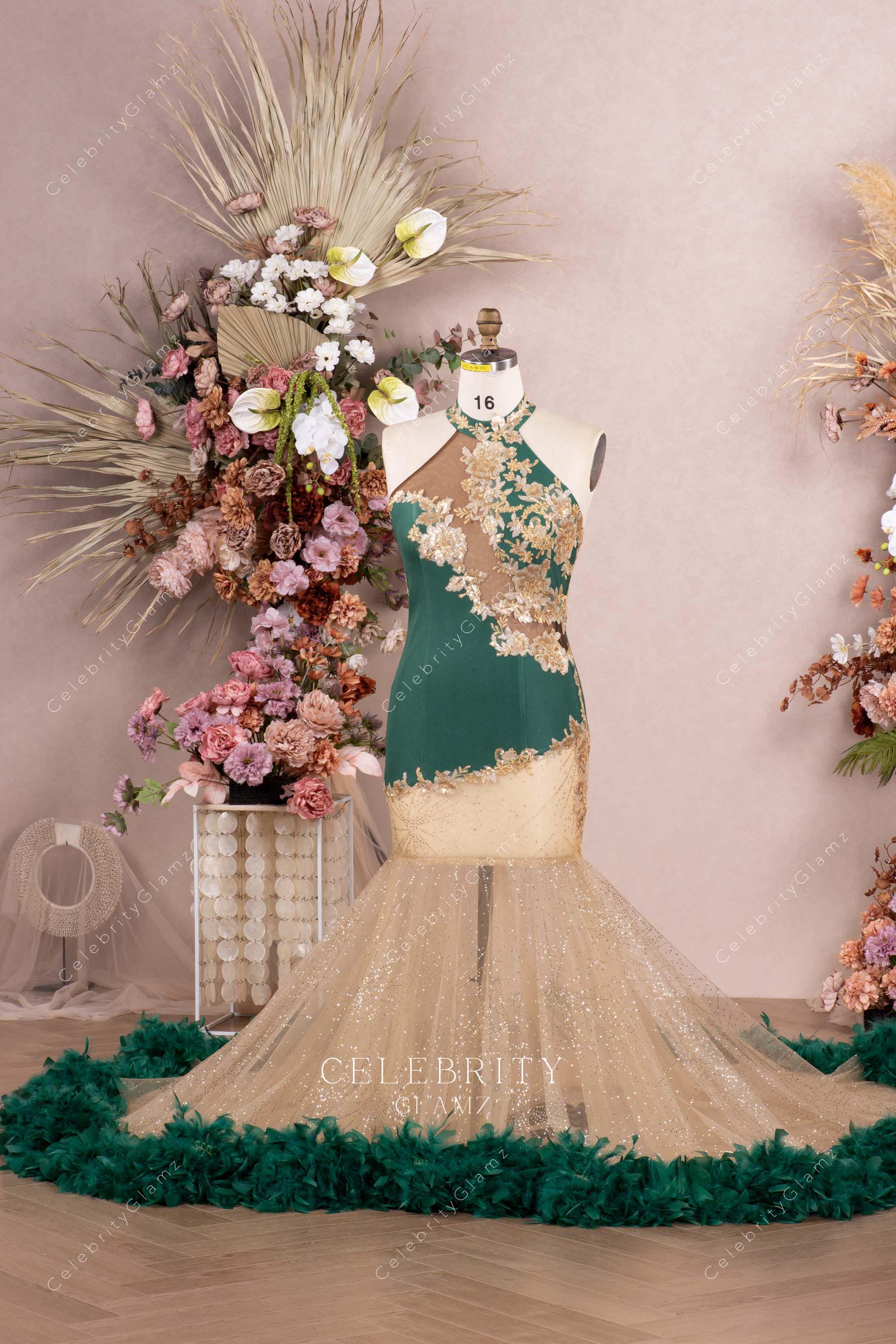 two tone halter glitter prom dress