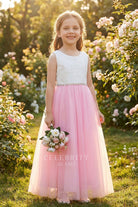 two tone lace a line flower girl dress
