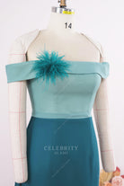 two tone off shoulder mother of bride dress