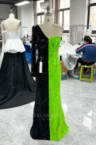 two tone one sleeve prom dress
