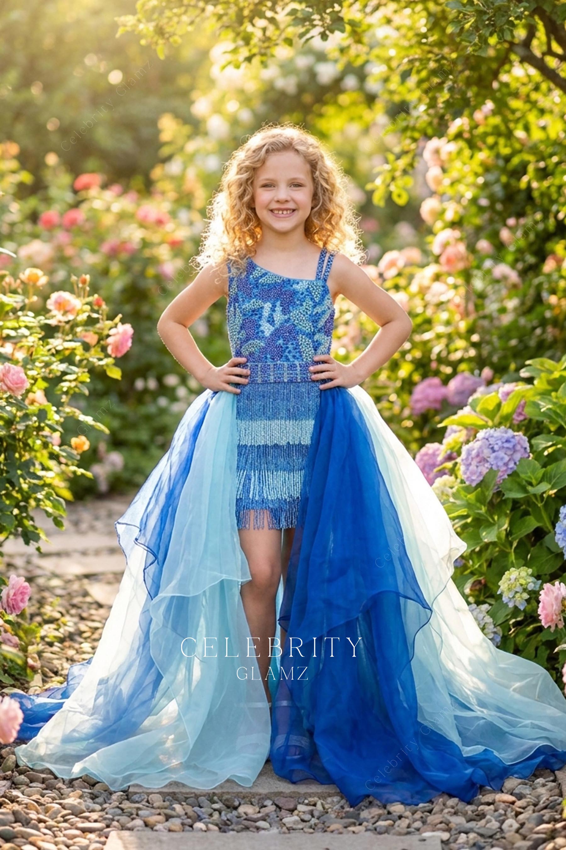 two-tone organza a line kids pageant dress
