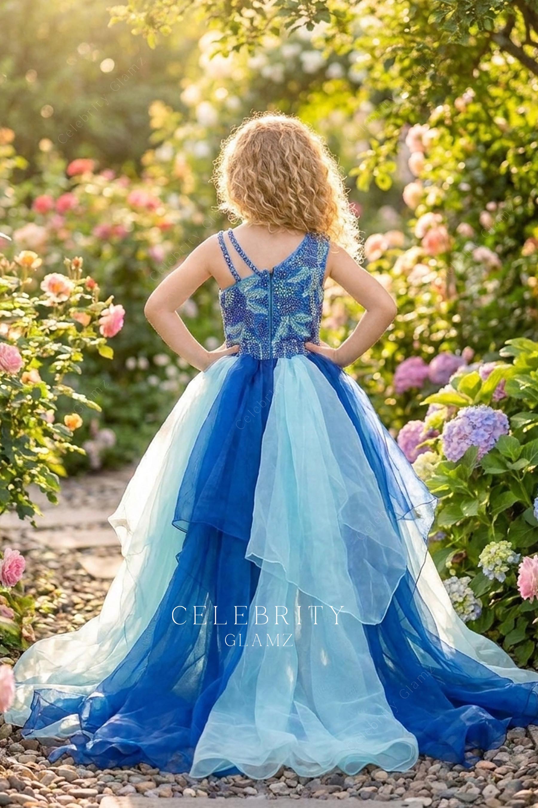 two tone organza court train kids pageant dress