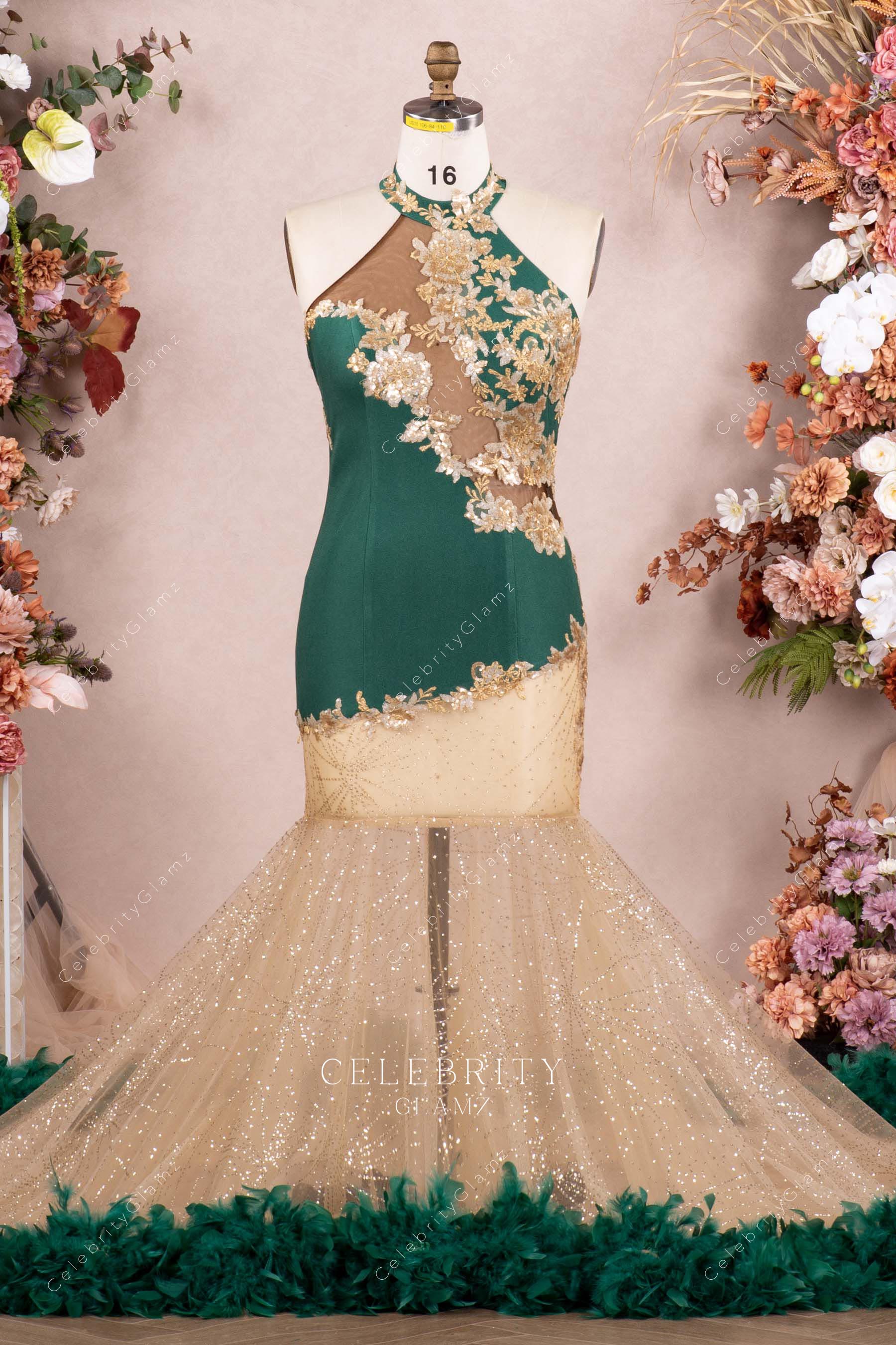 two tone plus size trumpet prom dress